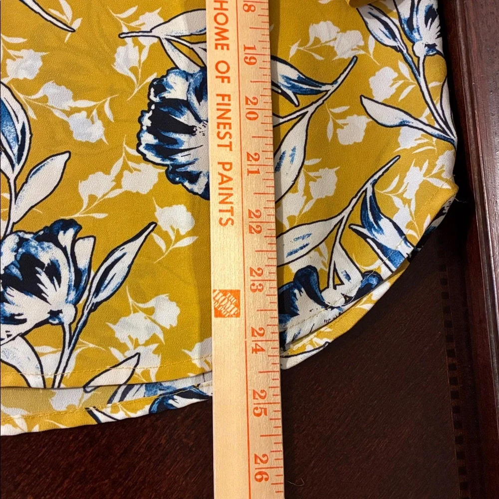 J. Crew Mustard Blouse with Blue and White Floral Highlights